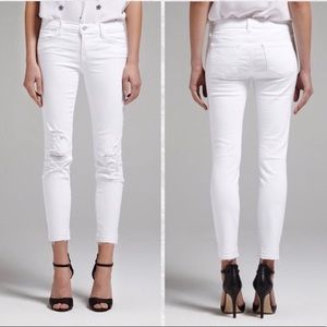 J Brand Crop Skinny Distressed White Jeans